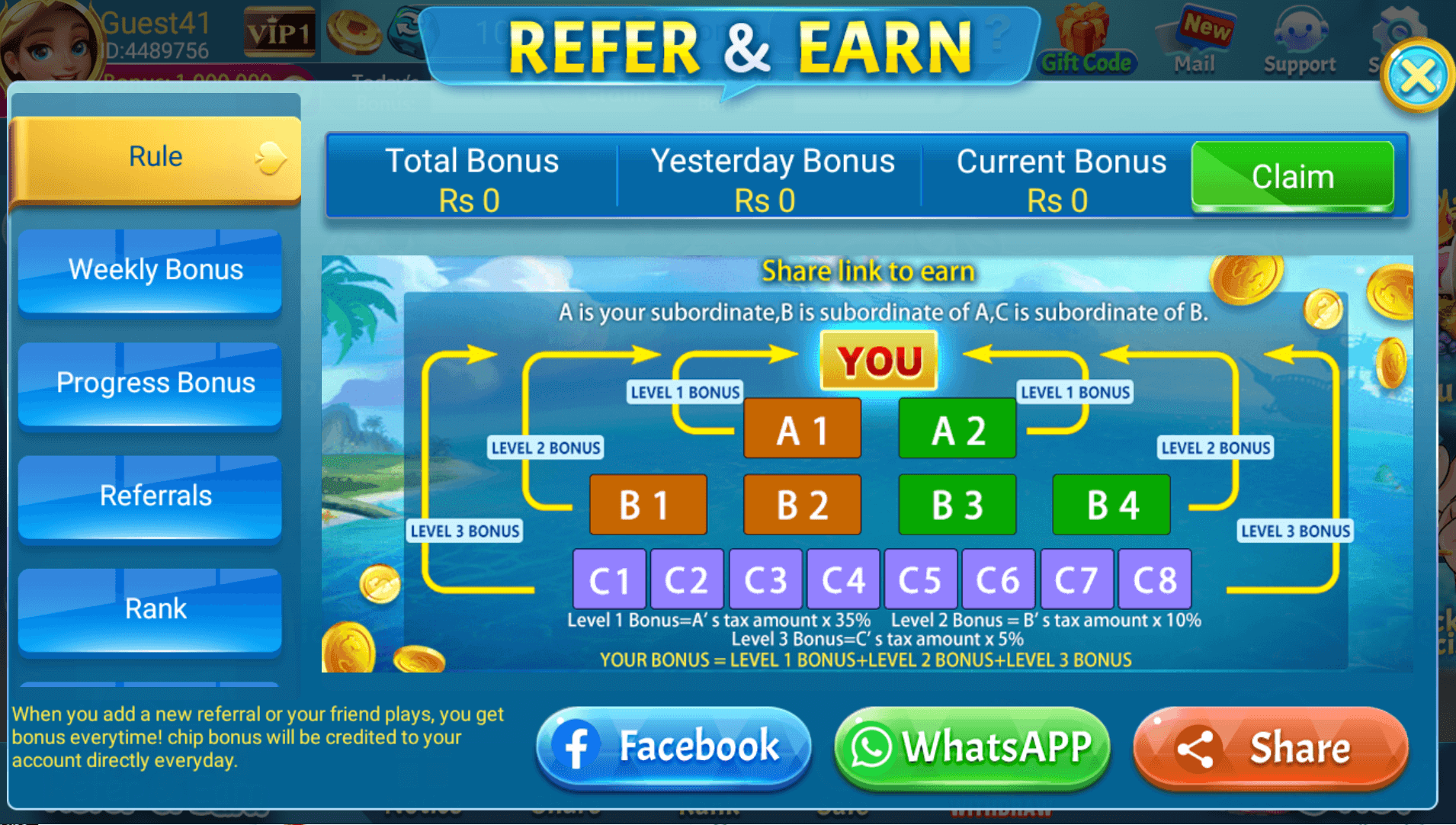 3Patti Blue Referral rewards